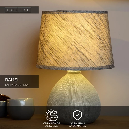 Lucide RAMZI - Lámpara de mesa - Ø 18 cm - 1xE14 - Gris - USP